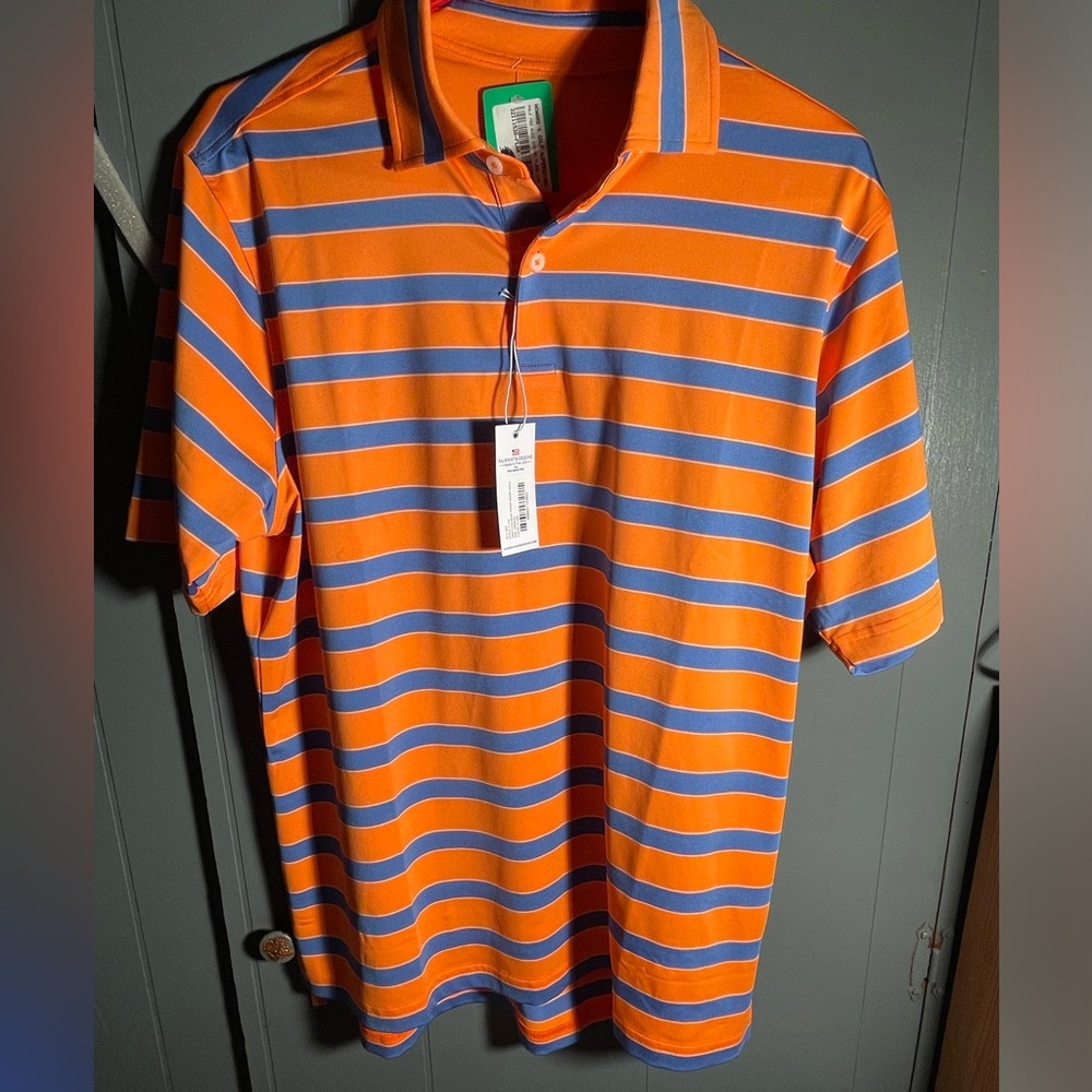 Fairway And Greene Golf Shirt Polo Buzz Medium Orange Blue Striped